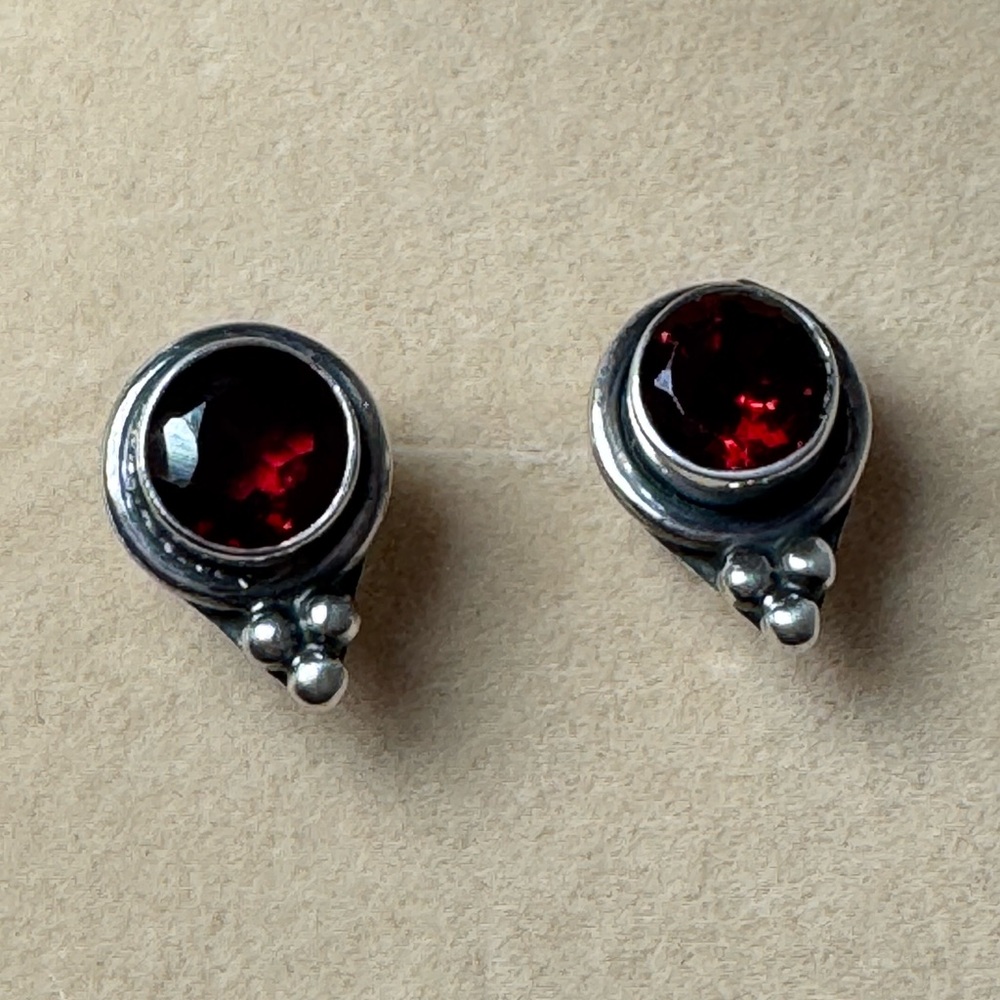 Sterling Silver Garnet Stud Earrings